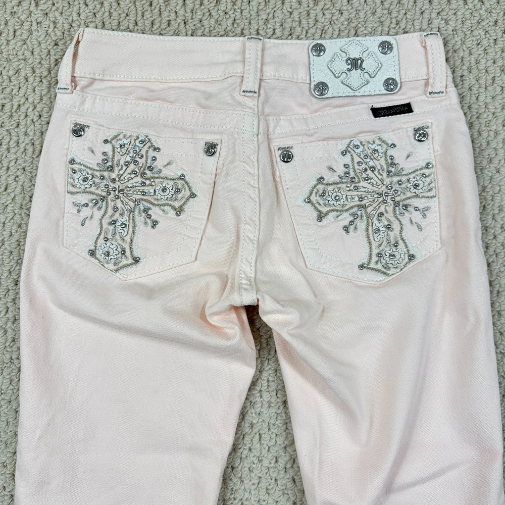 Miss Me Jeans Womens 26 Bubble Gum Pink Skinny Embroidered Rhinestone Cross - Picture 14 of 16